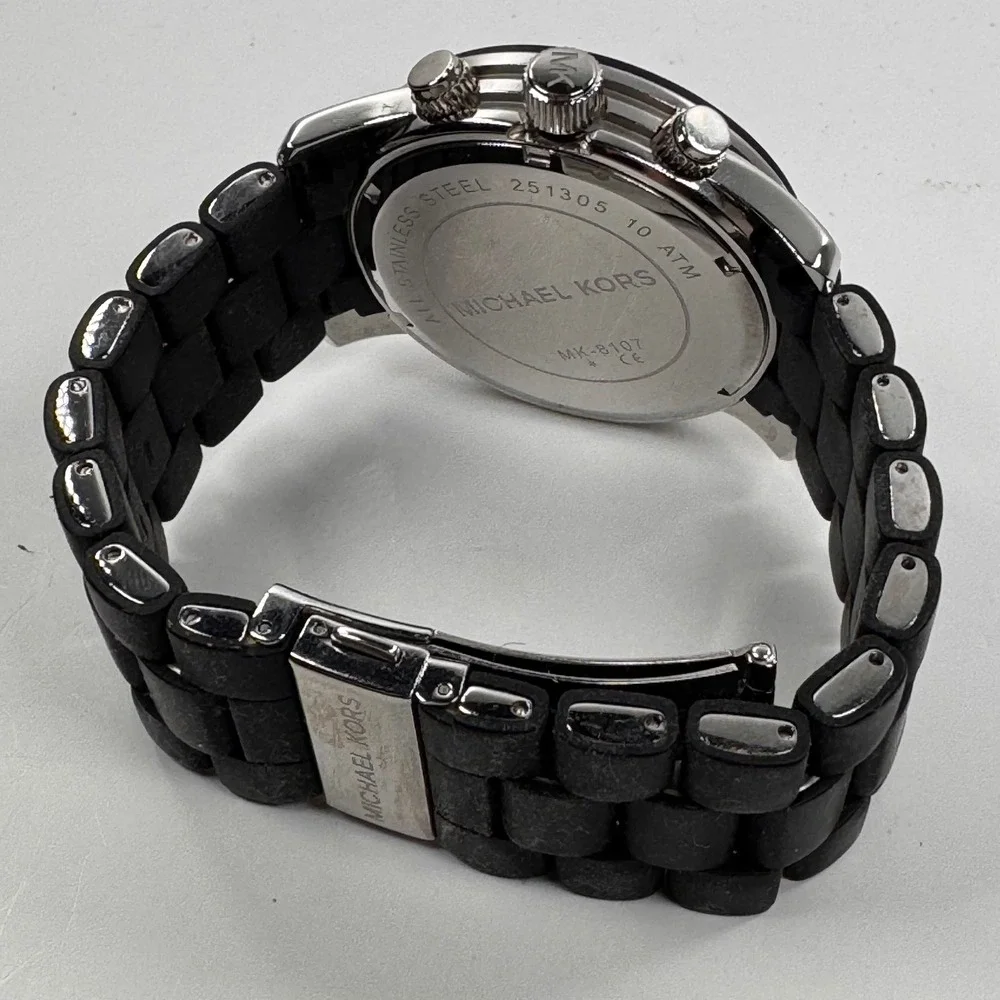 Michael Kors MK-8107 Black Silicone Stainless Steel Chronograph Mens Watch